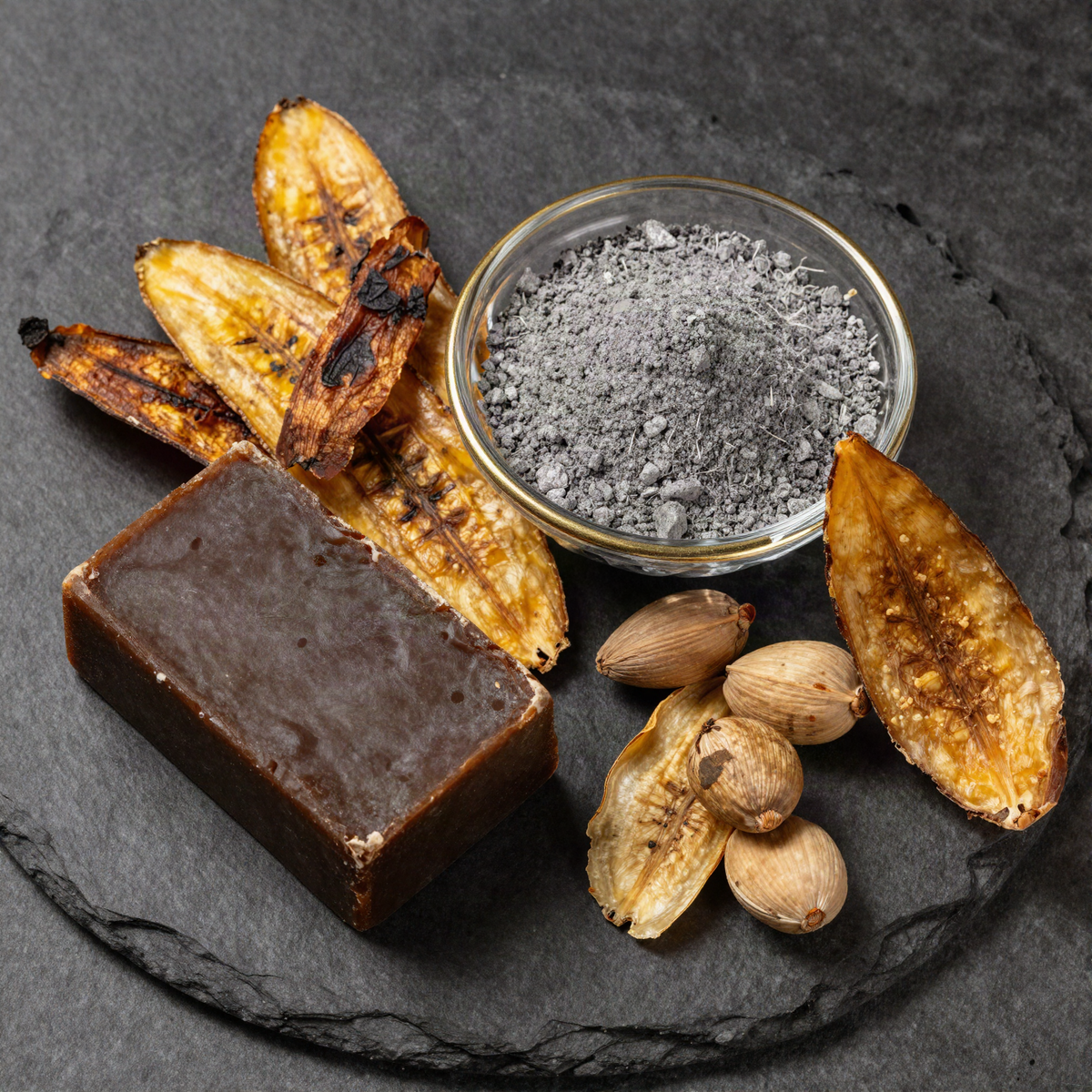 African black soap with roasted plantain peels, plantain ash and shea nuts